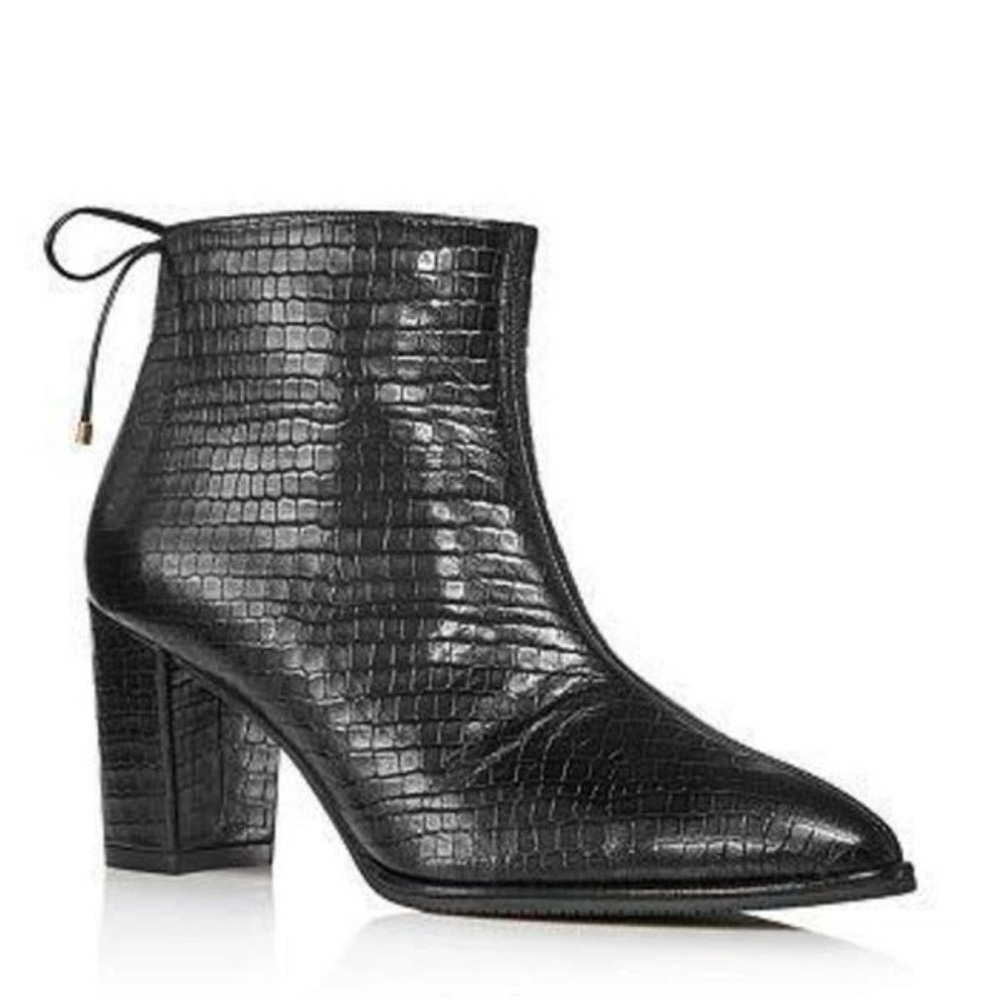Stuart Weitzman Black Croc-Pattern Ankle Booties- Gardiner boot